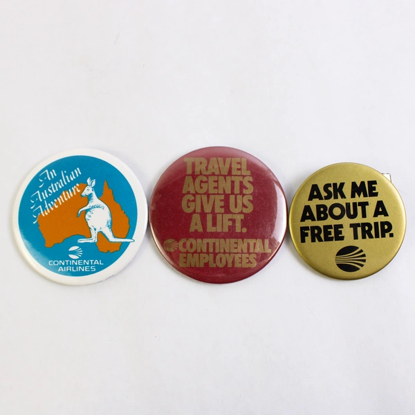 Lot of 5 Continental Airlines Pinback and Clip Buttons 2.25" to 3"