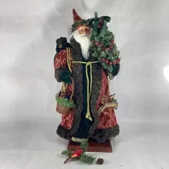 23 Inch Old World Santa Claus Figurine With Basket Of Apples Tree Bag