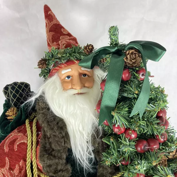 23 Inch Old World Santa Claus Figurine With Basket Of Apples Tree Bag