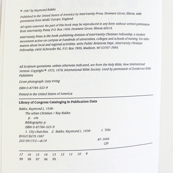 The Urban Christian Ray Bakke Jim Hart Ministry in Today's Urban World 1987 PB