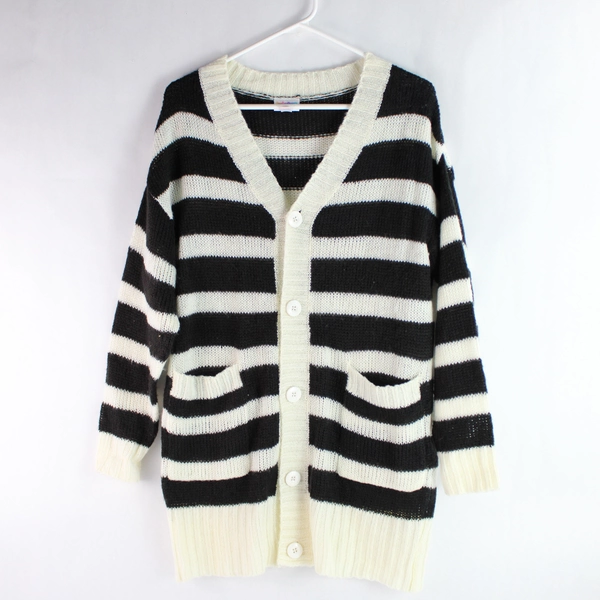LuLaRoe Black & White Striped Acrylic Cardigan Women's Size S - Good Condition