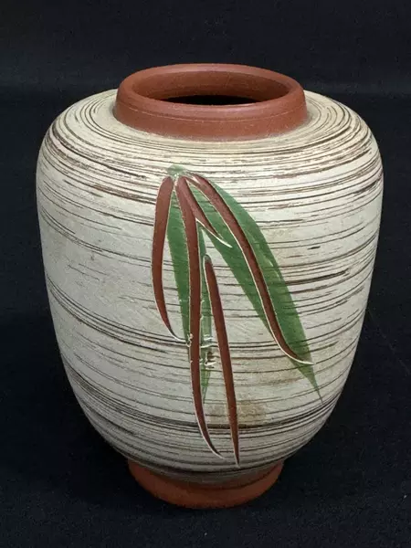 Hand Painted Bamboo Pattern Terracotta Bud Vase Small Planter Pot Garden Decor