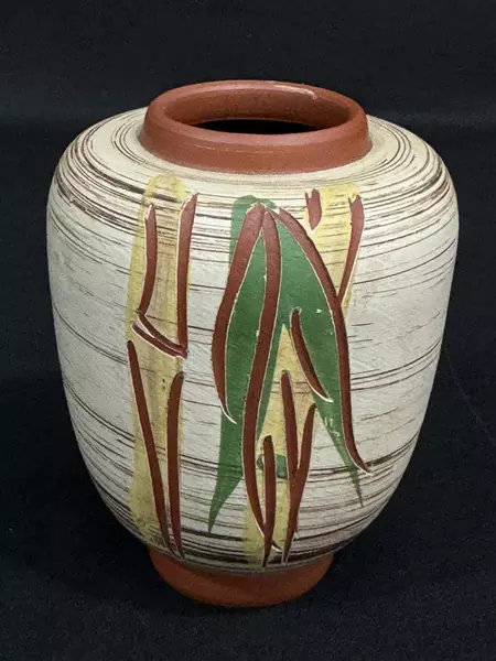 Hand Painted Bamboo Pattern Terracotta Bud Vase Small Planter Pot Garden Decor