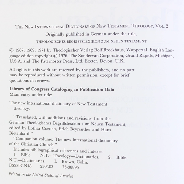 New International Dictionary of New Testament Theology Vol 2 1976 Hardcover DJ