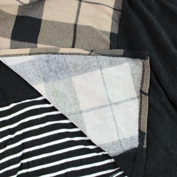 Stylish Women's Medium Open-Front Cardigan Black Brown White Patterned Top