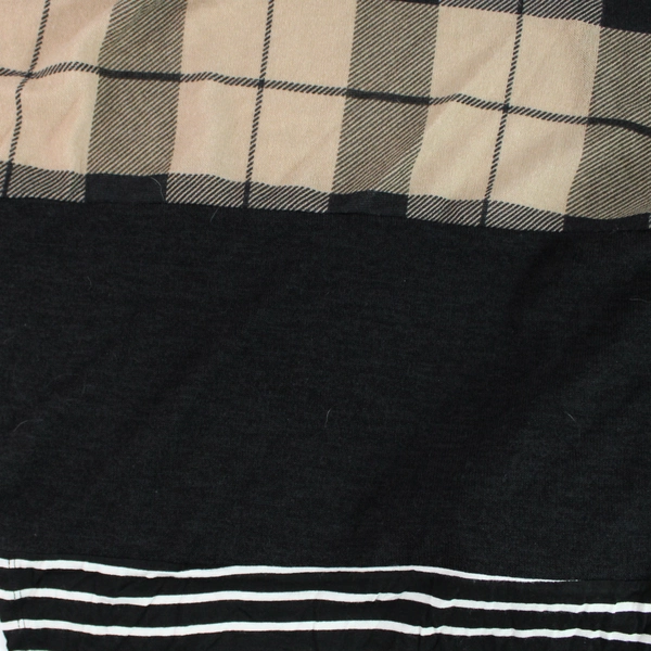 Stylish Women's Medium Open-Front Cardigan Black Brown White Patterned Top