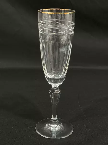 Gorham Crystal Champagne Flute with Gold Rim & Etched Floral Design 8"
