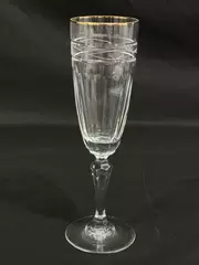 Gorham Crystal Champagne Flute with Gold Rim & Etched Floral Design 8"