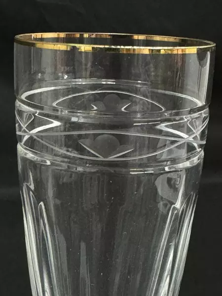 Gorham Crystal Champagne Flute with Gold Rim & Etched Floral Design 8"