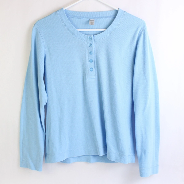 Adonna Light Blue Cotton Blend Henley Pajama Top Women's Size Small