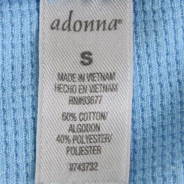 Adonna Light Blue Cotton Blend Henley Pajama Top Women's Size Small