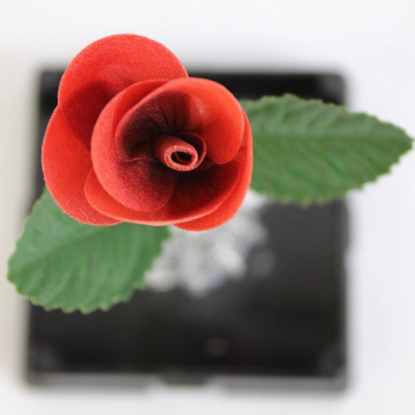 Everlasting Red Wooden Rose In Spun Glass Vase 4" Tall