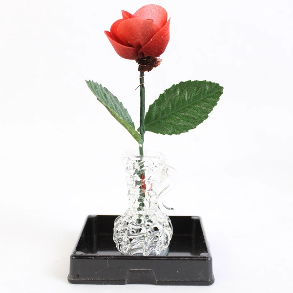 Everlasting Red Wooden Rose In Spun Glass Vase 4" Tall