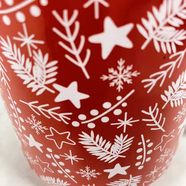 2 Holiday Time Christmas Mugs Red And Black Gold Handles Boughs Stars Berries