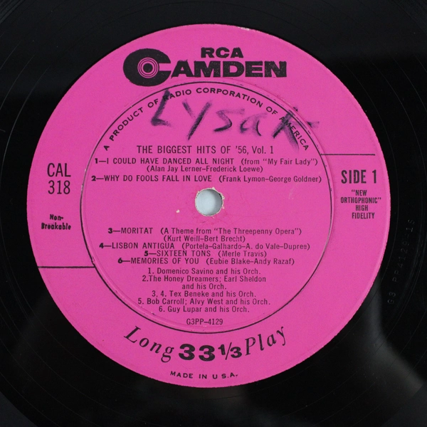 The Biggest Hits Of '56 Various Artists Record Vinyl Vol. 1 RCA Cal 318