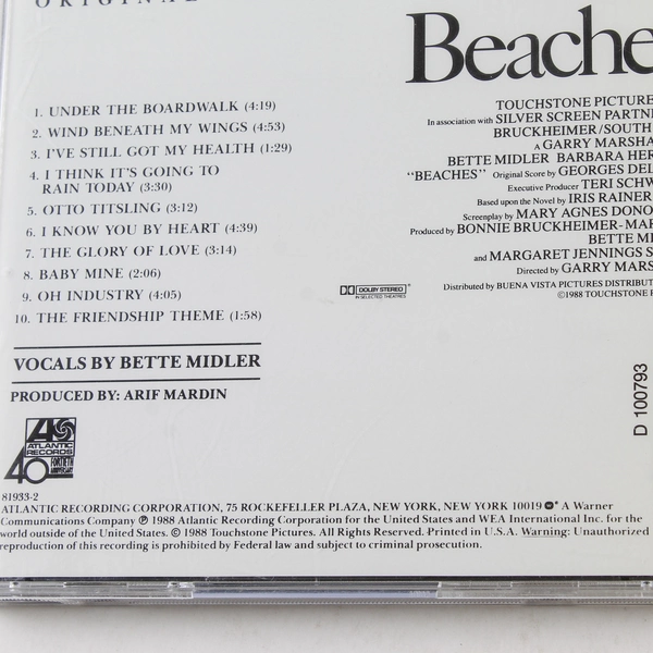 Beaches Original Soundtrack CD Bette Midler 1988 Atlantic Good Condition
