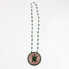 Handmade Bead Necklace With Hide Back Turtle Medallion  