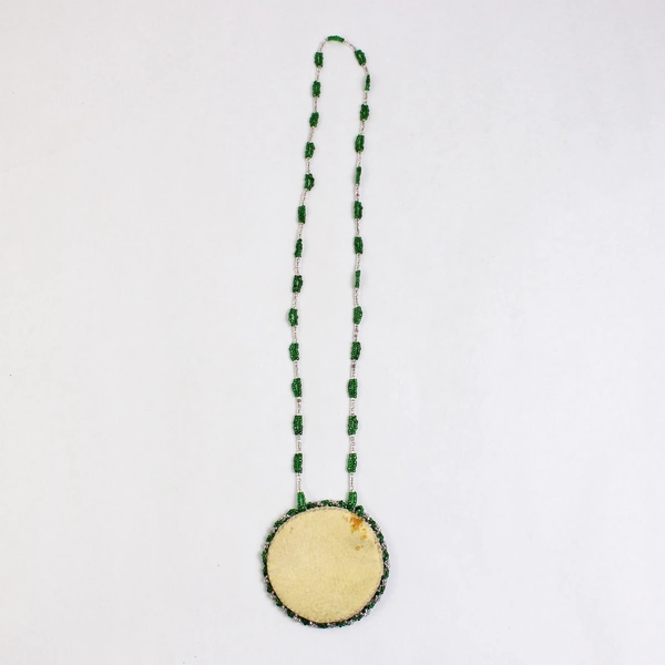 Handmade Bead Necklace With Hide Back Turtle Medallion  