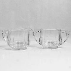 Vintage Unbranded Unmarked Heavy Clear Glass Sugar Bowl & Creamer 3" Tall