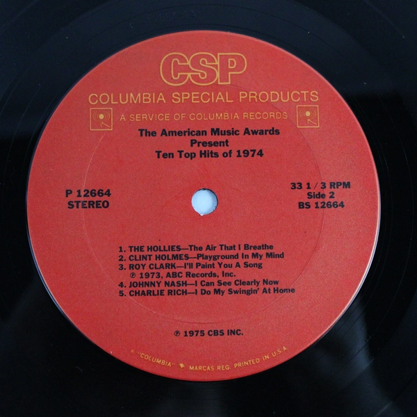The American Music Awards Present Ten Top Hits of 1974 Columbia P12664 1975