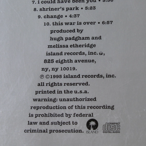 Melissa Etheridge Your Little Secret CD 1995 Island Records BMG Direct