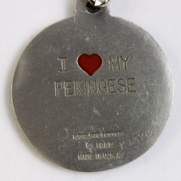 Vintage 1982 Rawcliffe Pewter I Love My Pekingese Keychain