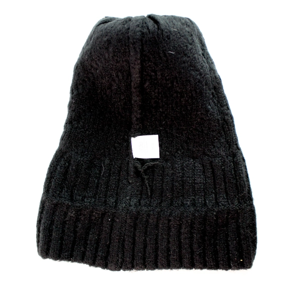 Collection XIIX Black Knit Faux Fur Pom Beanie Women's Hat O/S, Pre-owned