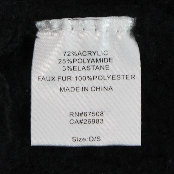 Collection XIIX Black Knit Faux Fur Pom Beanie Women's Hat O/S, Pre-owned