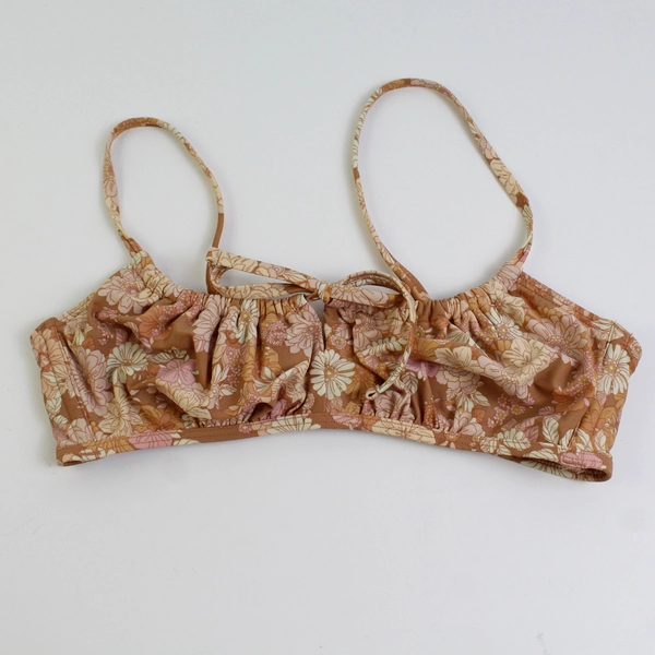 Xhilaration Tan Pink and Beige Floral Patterned Bikini Top Women's Size Large