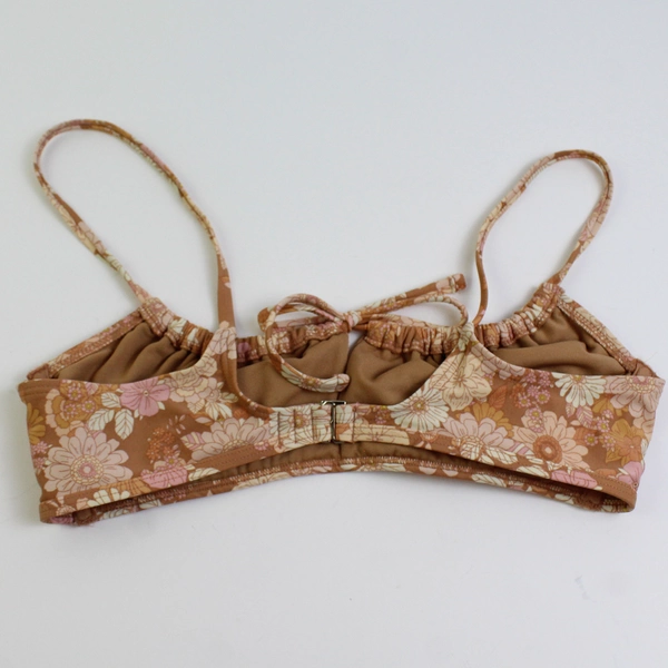 Xhilaration Tan Pink and Beige Floral Patterned Bikini Top Women's Size Large