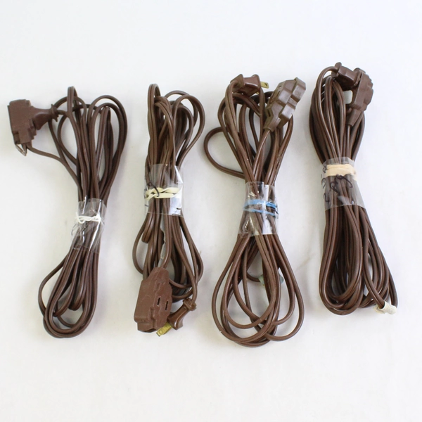 Lot of 4 Brown 2-Prong Extension Cords 12 Ft and 15 Ft