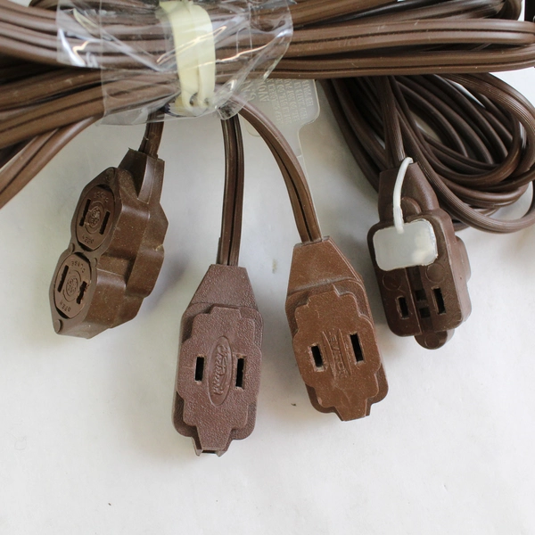 Lot of 4 Brown 2-Prong Extension Cords 12 Ft and 15 Ft