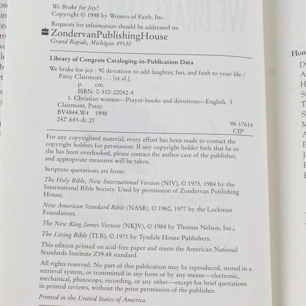 We Brake for Joy! 90 Devotions by Women of Faith 1998 HC Zondervan