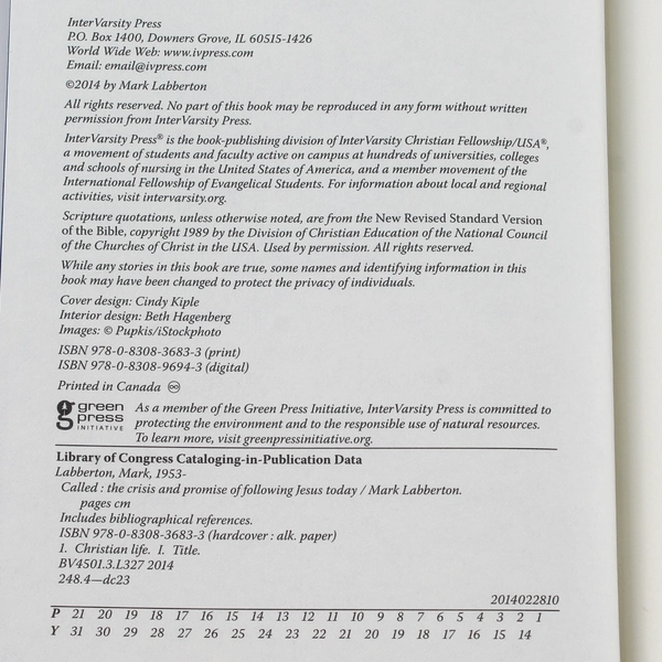 Called by Mark Labberton 2014 Hardcover Good Condition Christian Book