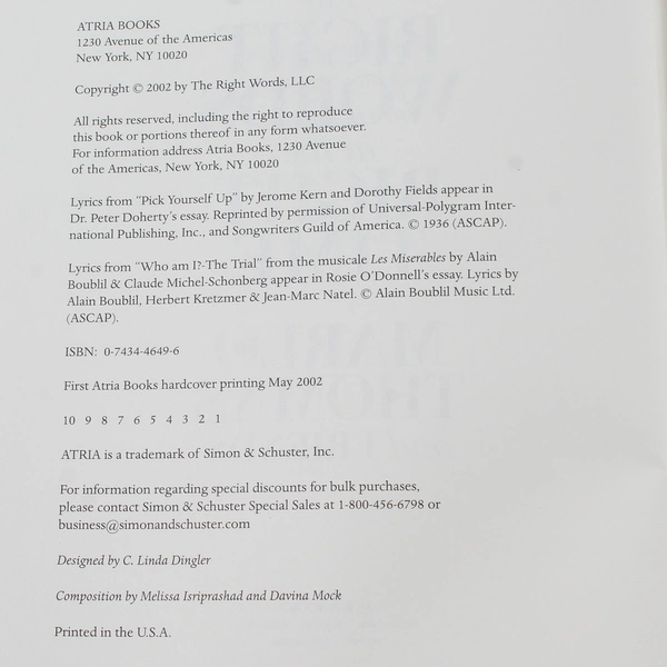 The Right Words At The Right Time Marlo Thomas 2002 Atria Books Hardcover