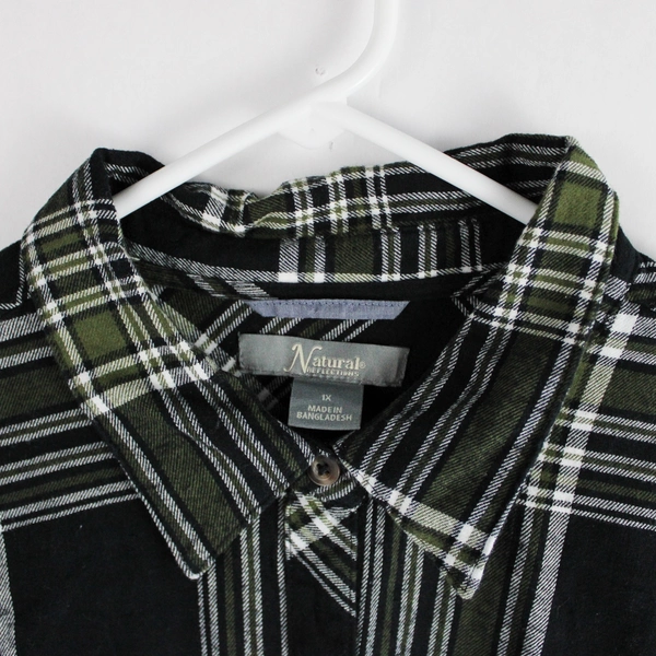 Natural Reflections Black and Green Plaid Button-Down Shirt Women's Size 1X