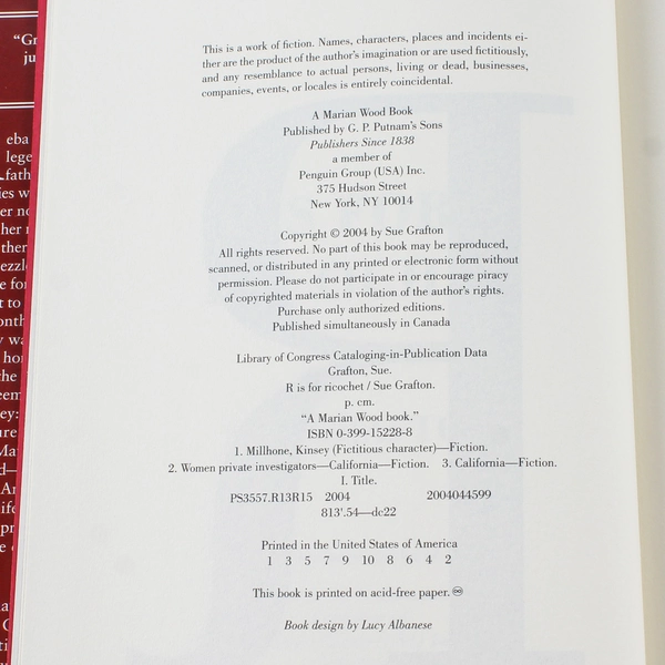 Sue Grafton R is for Ricochet 2004 Hardcover Book in Good Condition