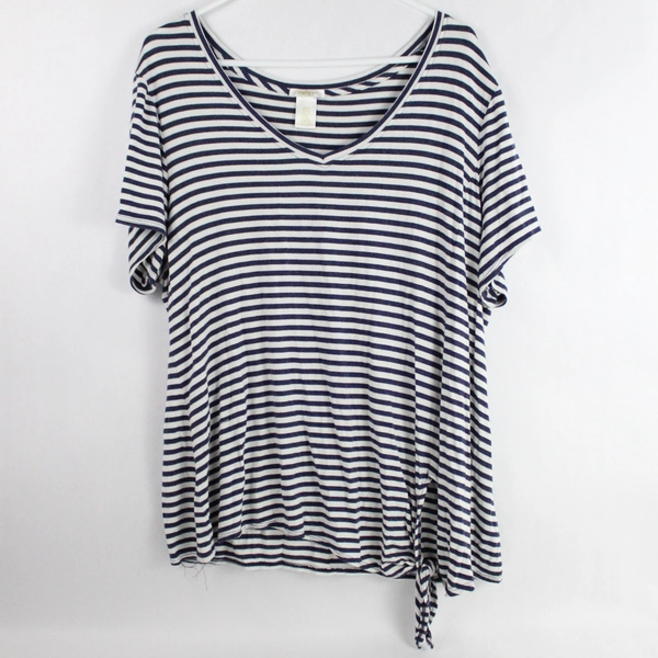 Matty M Blue and White Striped T-Shirt Women's Size 2XL