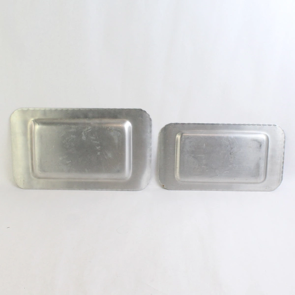 Lot of 2 Vintage Hilsen Fra Voss Etched Aluminum Trays Norway Tram Scene