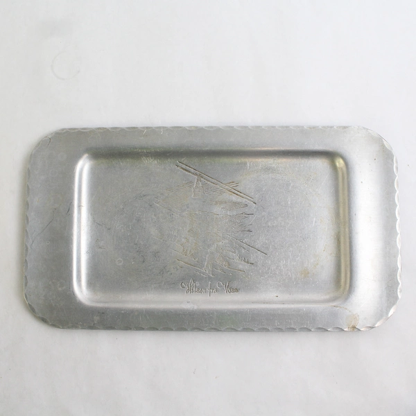 Lot of 2 Vintage Hilsen Fra Voss Etched Aluminum Trays Norway Tram Scene