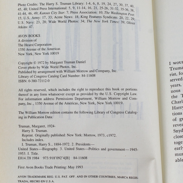 Harry S. Truman Biography by Margaret Truman 1993 Paperback Good Condition