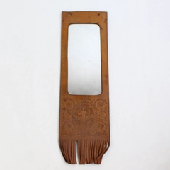 Vintage Fringed Hand Tooled Leather Bound Mirror With Mermaid Reading Warszawa