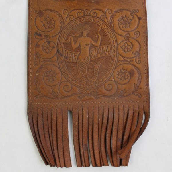 Vintage Fringed Hand Tooled Leather Bound Mirror With Mermaid Reading Warszawa