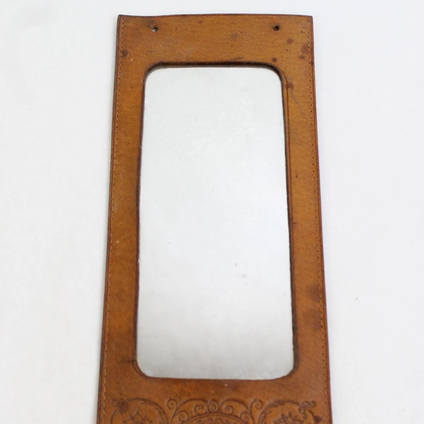 Vintage Fringed Hand Tooled Leather Bound Mirror With Mermaid Reading Warszawa