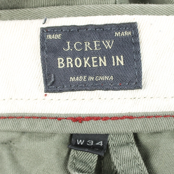 J Crew Men's Green Broken-In Straight Chino Pants Urban Slim 34Wx32L Flawed
