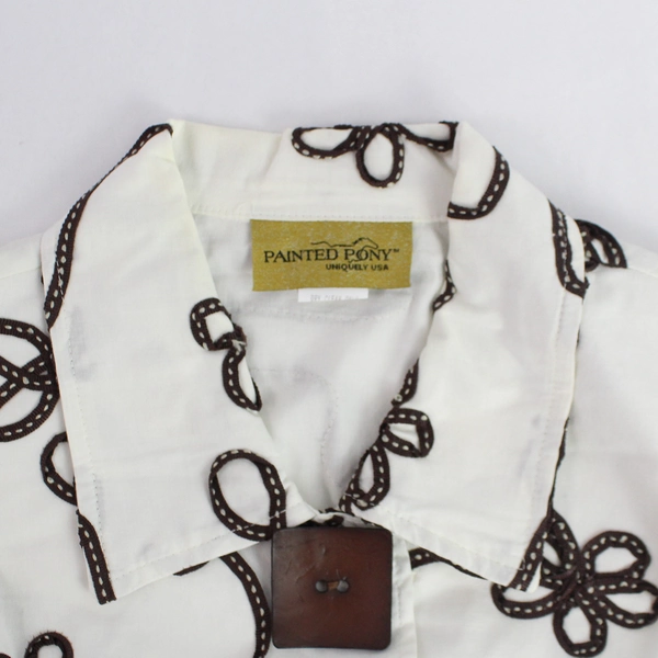 Vintage Painted Pony Women's XL Button-Up Top, USA, Shoulder Pads, Pre-Owned