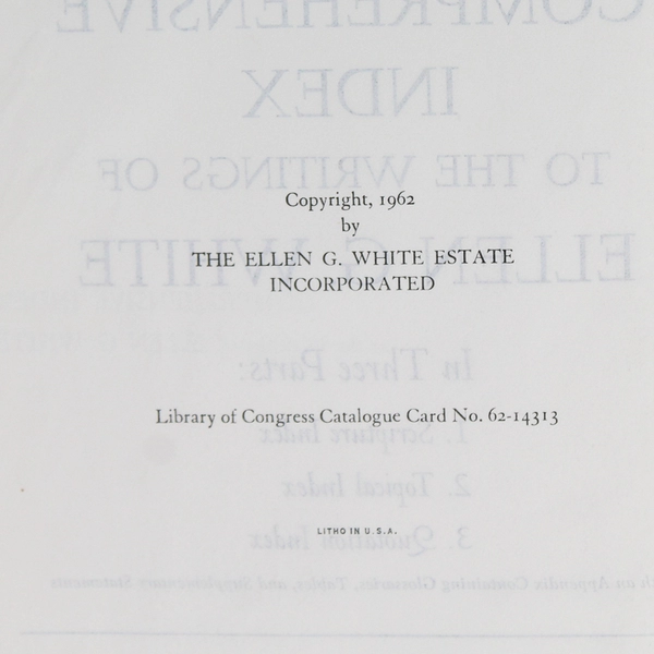 Comprehensive Index to the Writings of E G White Volume I (A-F) 1962 HC