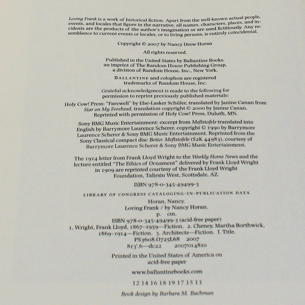 Loving Frank by Nancy Horan 2007 HC Pre-Owned No Dust Jacket Writing Inside