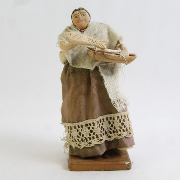 Vintage Mexican Folk Art Woman With A Platter of Fish Figurine