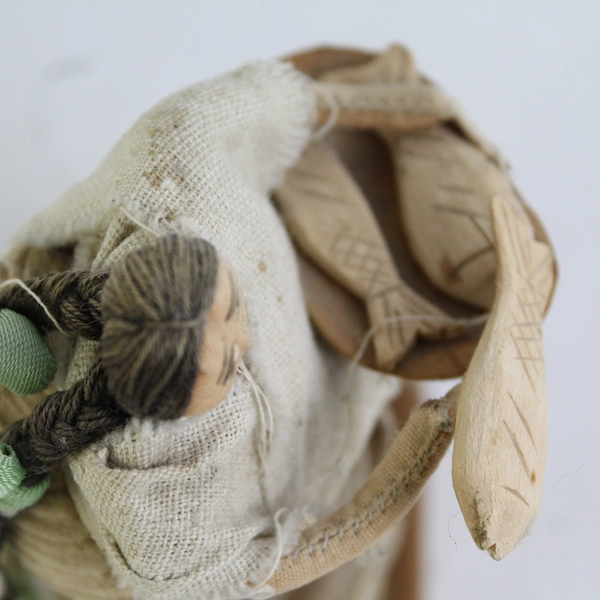 Vintage Mexican Folk Art Woman With A Platter of Fish Figurine